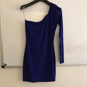 Royal blue one long sleeve mini dress strappy back